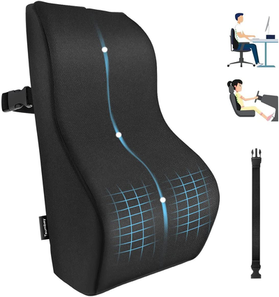 Lumbar Support Pillow Memory Foam Back Cushion Ergonomic Backrest for Back Pain Relief with Breathable 3D Mesh and Adjustable Belts, for Office Chair, Car Seat, Gaming Chair and Wheelchair