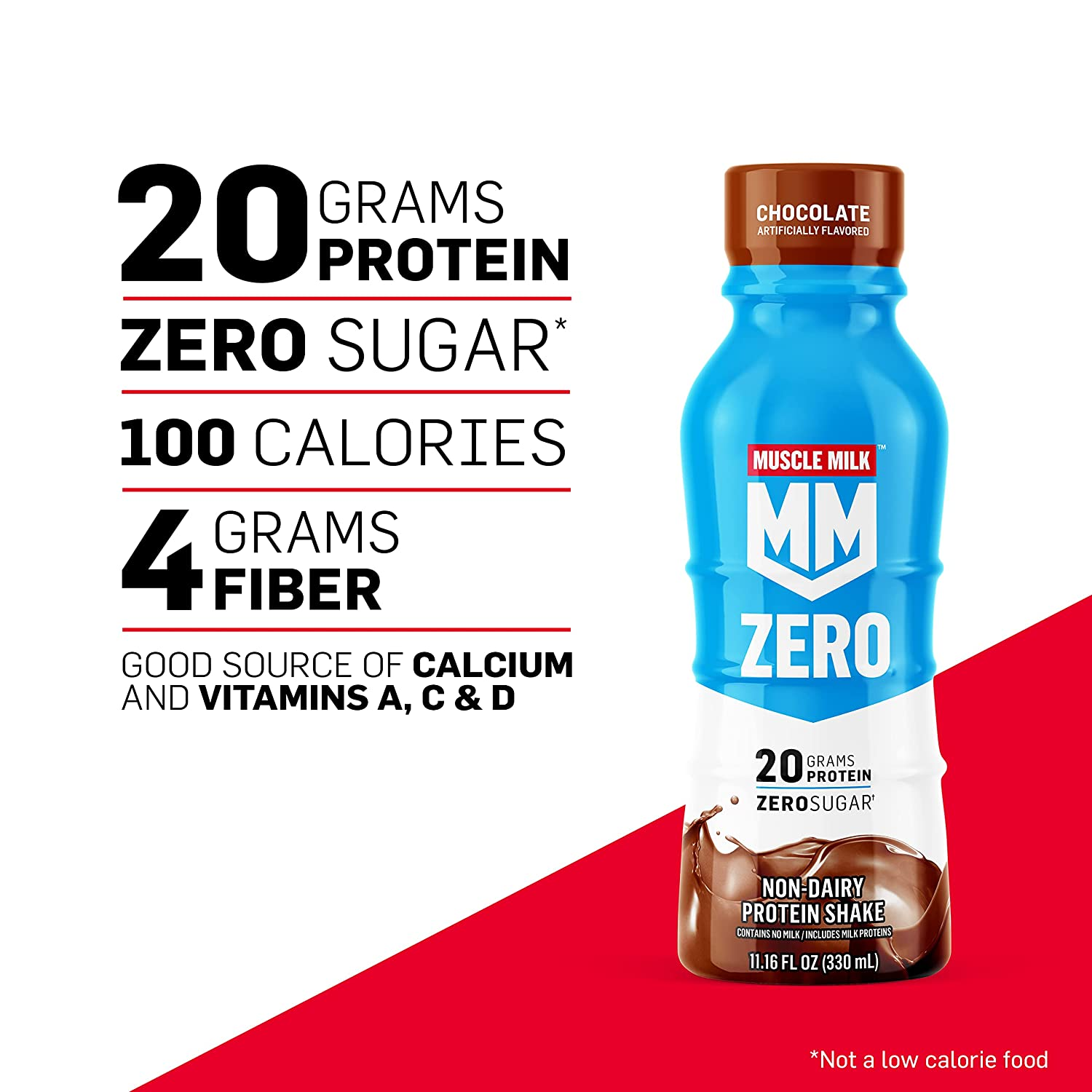 Muscle Milk Zero Protein Shake, Vanilla Crème, 11.16 Fl Oz Bottle, 12 Pack, 20G Protein, Zero Sugar, 100 Calories, Calcium, Vitamins A, C & D, 4G Fiber, Energizing Snack, Workout Recovery, Packaging May Vary
