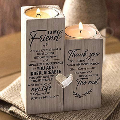 Tasunte to My Best Friend Candle Holder -You are IRREPLACEABLE, Make My Life Better Women Teen Girl Friend Personalized Custom Friendship Birthday Gift Wooden Candle Holder (to My Friend)