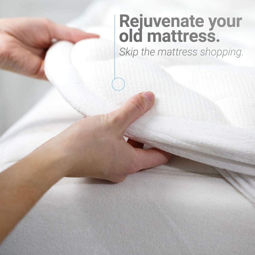 eLuxurySupply Double Thick Rayon Bamboo Mattress Topper with Fitted Skirt - Extra Plush Cooling Bamboo Mattress Pad - Hypoallergenic Down Alternative Fill - Full