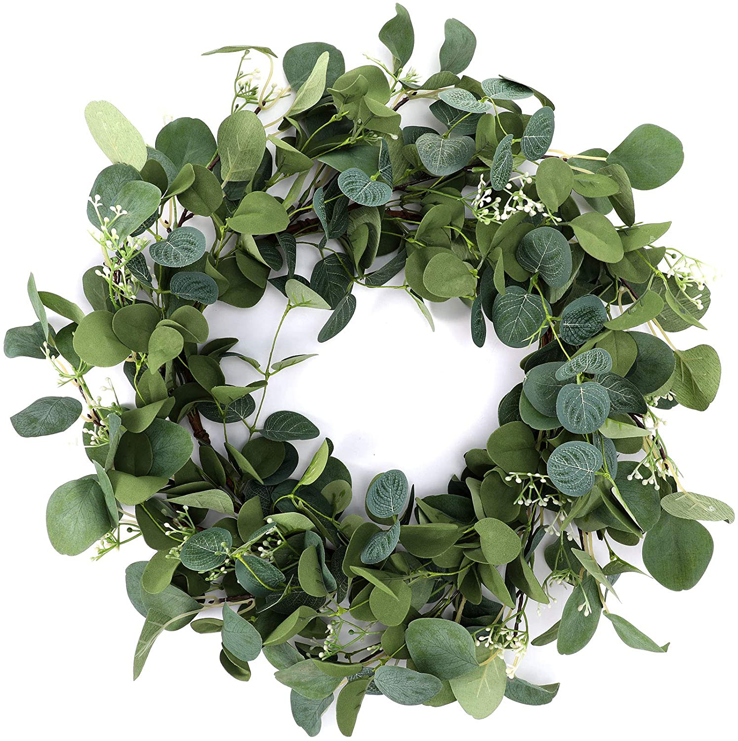 20 Inch Artificial Eucalyptus Wreath Green Eucalyptus Leaves Garland Hanging Greenery Wreath Ornament for Front Door Wall Window Indoor Outdoor