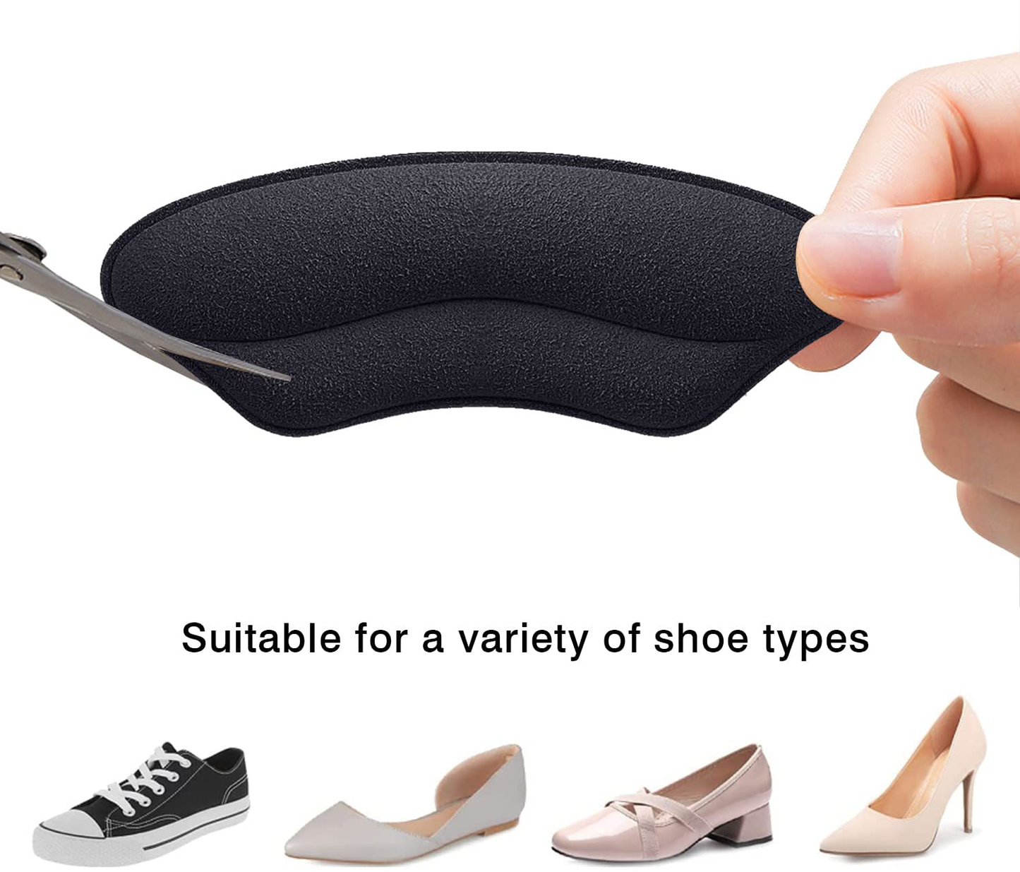 Owill 4 Pairs Self-Adhesive Heel Grips Liner Cushions Inserts for Loose Shoes, Improved Shoe Fit and Comfort,Prevent Heel Slip and Blister(Black +Beige)