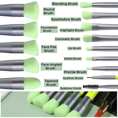 BS-MALL Makeup Brushes Premium Synthetic Foundation Powder Concealers Eye Shadows Makeup 14 Pcs Brush Set, Green Color