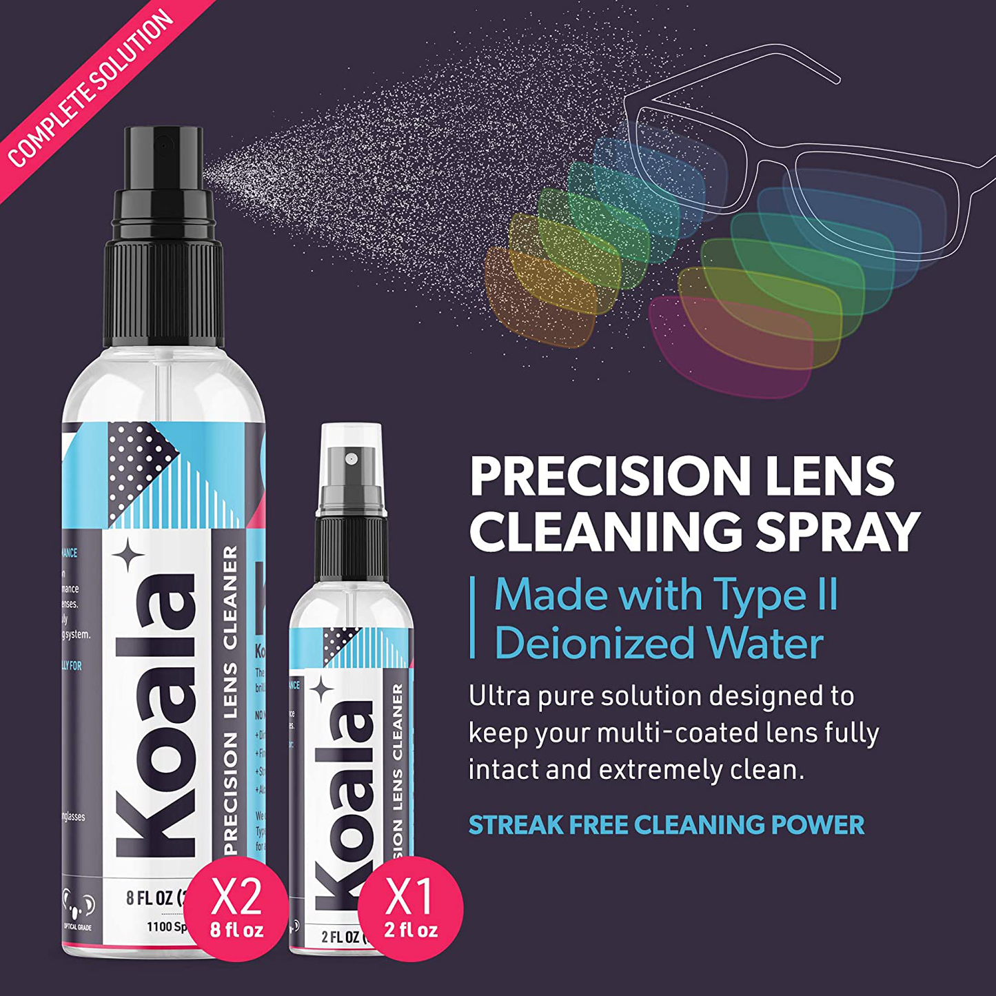 Koala Eyeglass Lens Cleaner Spray Kit | American Made | 18 Ounces + 3 Koala Cloths | Streak and Alcohol Free | Carefully Engineered Glasses Cleaner | Safe for All Lenses