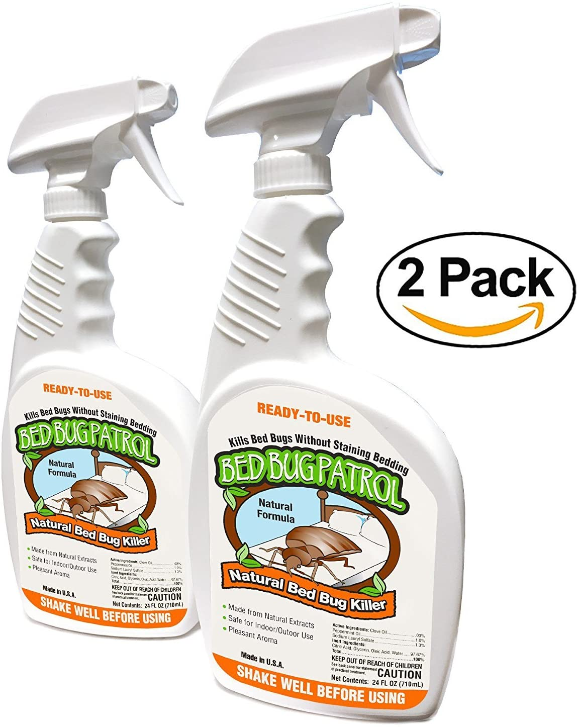 Bed Bug Patrol Bed Bug Killer Spray Treatment 24Oz (2-Pack) Kills Bed Bugs on Contact with Residual Protection, Natural & Non-Toxic, Child & Pet Safe. Recommended for Home, Mattresses & Furniture.