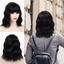 Short Bob Wavy Wig with Bangs Shoulder Length Wavy Wigs Synthetic Curly Bob Wig Black Wig for Women Natural Looking Heat Resistant Fiber Hair for Girls Party Daily Wear 14 Inch, Black