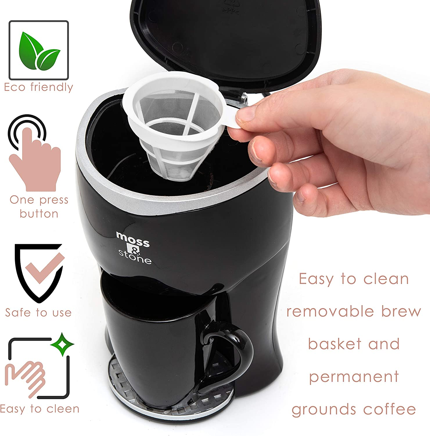 Mini Drip Coffee Maker with Mug, Small Coffee Pot with Coffee Cup, Mini Coffee Maker, One Cup Coffee Maker by Moss & Stone (1 Drip & 4Oz Mug)