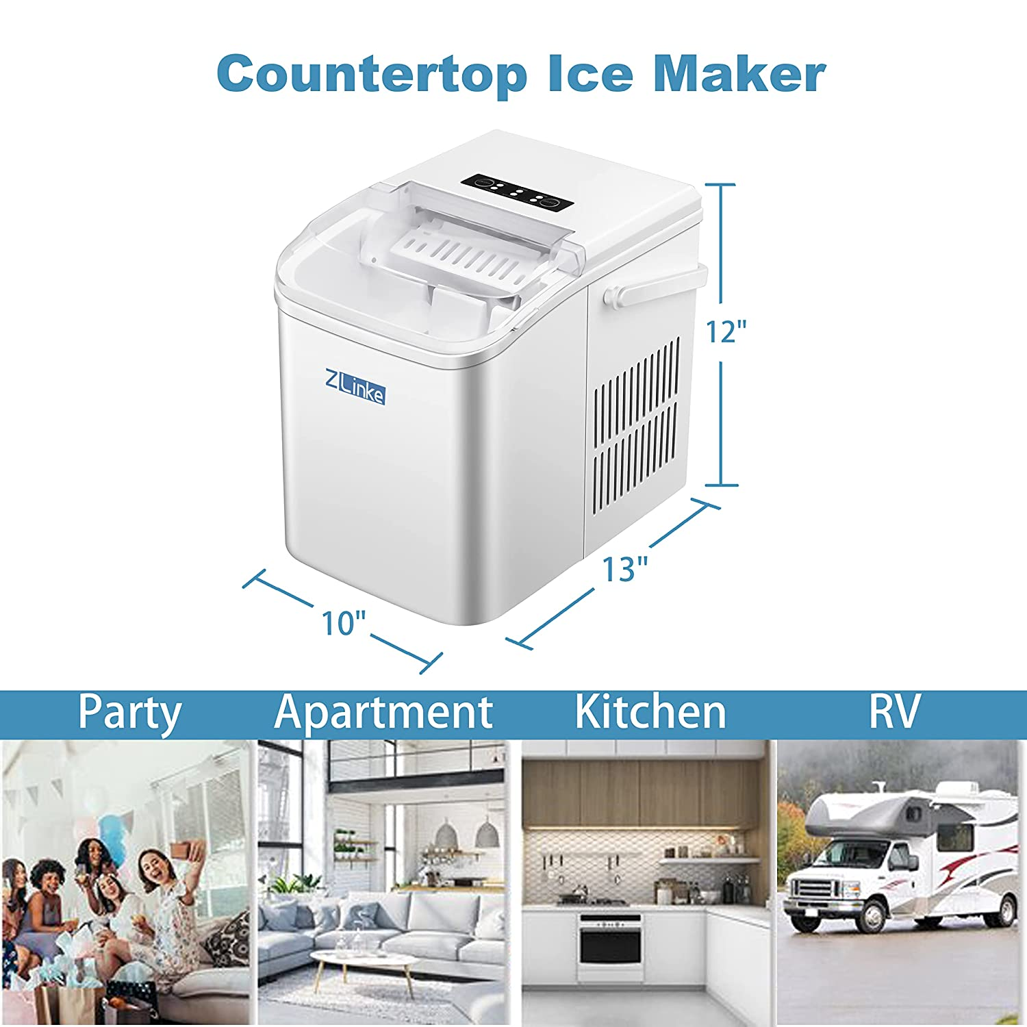 Ice Maker Machine Countertop, 9 Cubes Ready in 6 Mins,27Lbs/24Hrs,2 Sizes of Bullet Ice.Self-Cleaning Ice Machine with Ice Scoop and Basket,For Home Kitchen,Office,Bar & Party