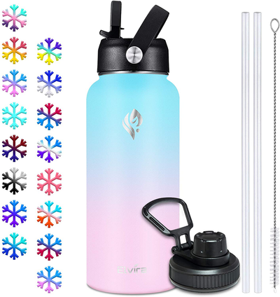 Elvira 32oz Vacuum Insulated Stainless Steel Water Bottle with Straw & Spout Lids, Double Wall Sweat-Proof BPA Free to Keep Beverages Cold for 24Hrs or Hot for 12Hrs