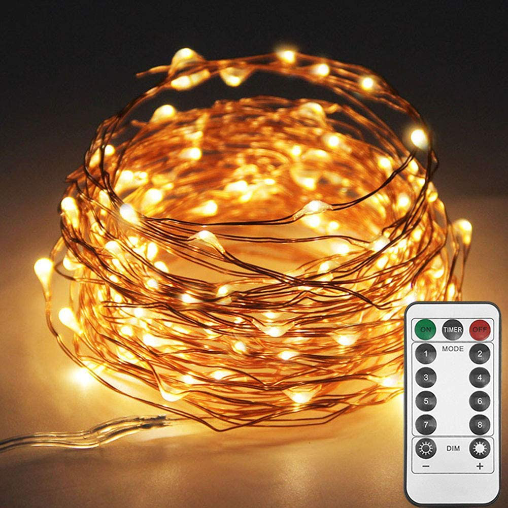 Twinkle Star 33ft 100LED Copper Wire String Lights Fairy String Lights 8 Modes LED String Lights USB Powered with Remote Control for Wedding Party Home Christmas Decoration, Warm White