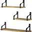 Love-KANKEI Floating Shelves Wall Mounted Set of 3, Rustic Wood Wall Storage Shelves for Bedroom, Living Room, Bathroom, Kitchen, Office and More Carbonized Black