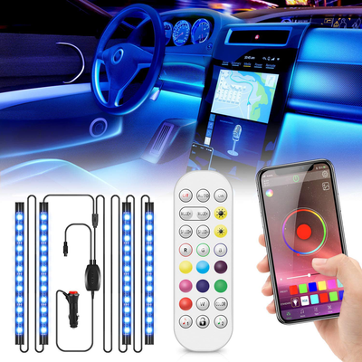 Interior Car Lights, Upgrade 2-in-1 Design DC 12V Sound Activated 48 Led Car Strip Lights, Box Control, Remote Control and APP Control Lighting Kits for All Vehicles, Parties, Indoor/Outdoor