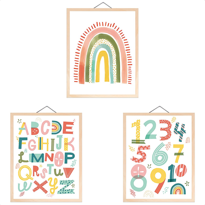 Nursery Wall Decor 3 Double-Sided Kids Posters | Alphabet Poster, 123 & Rainbow Decor | Kids Room & Playroom Decor Wall Art, Baby Girl/Boy Room Decor | ABC Poster for Toddlers Wall