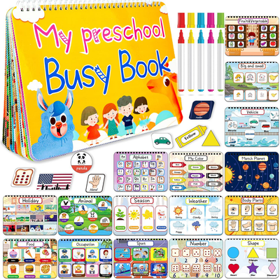 HeyKiddo Toddler Busy Book, Autism Toys for Kids, Preschool Learning Activity Binder, 16 Themes with Colorful Pages, Educational Book for Autism & Special Needs, Drawing Book for Home School Learning