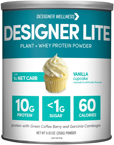 Designer Protein Lite, Vanilla Cupcake, 9.03 Ounce, Low Calorie Protein Powder