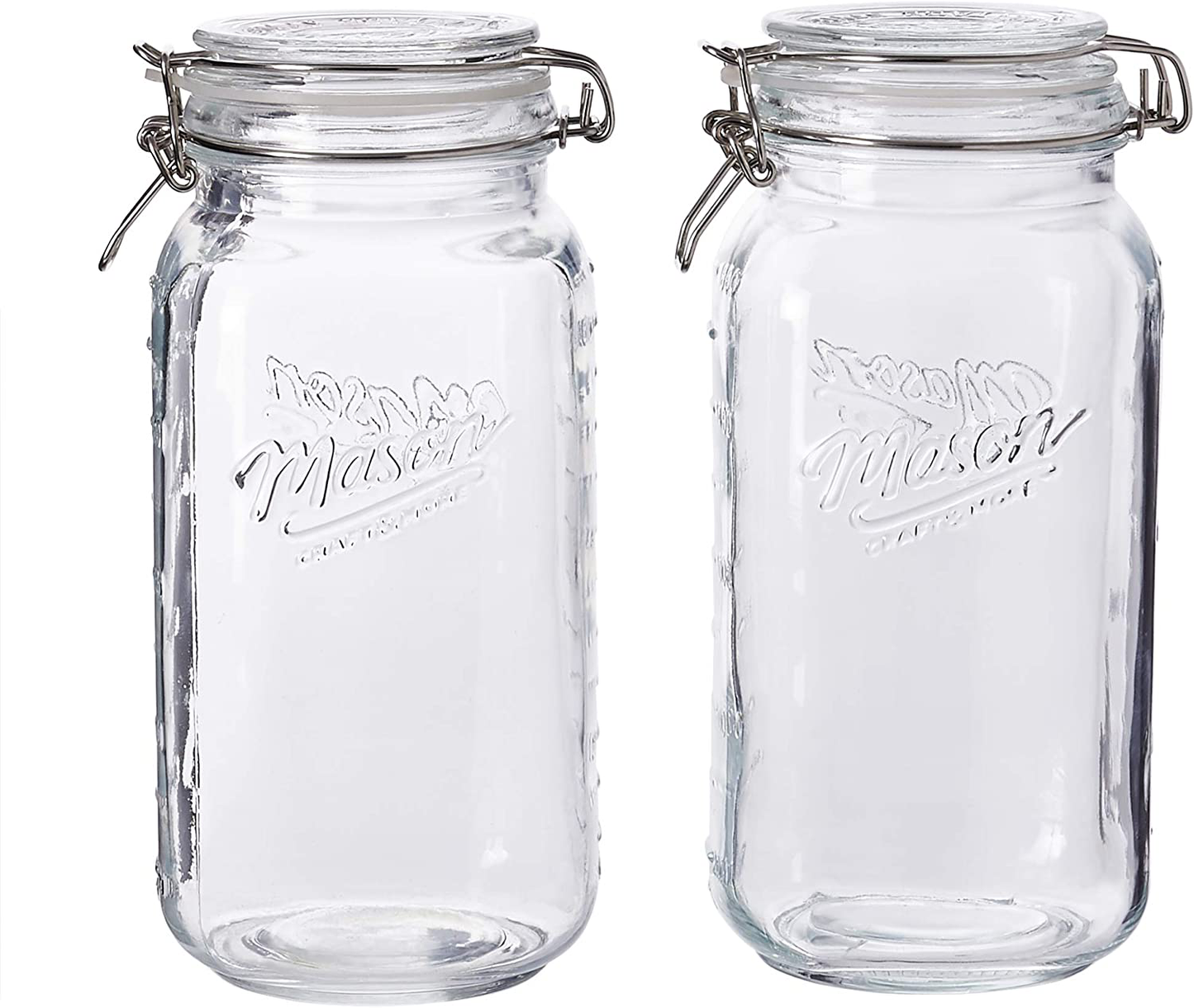 Mason Craft & More Airtight Kitchen Food Storage Clear Glass Clamp Jars, 4 Pack of 17 Ounce (0.5 Liter) Tall Mini Clamp Jar