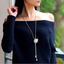 Women Alloy Pendant Rhinestone Long Chain Sweater Necklace