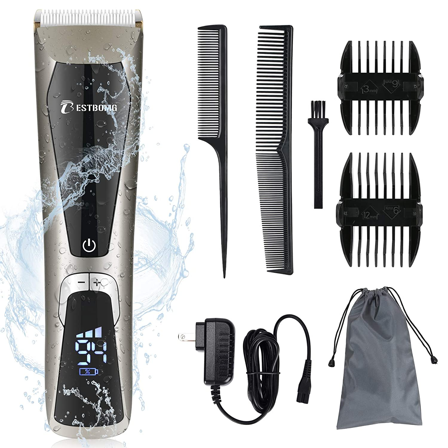 3-Speeds Wet & Dry Cordless/Corded Hair Clippers for Men, Hair Cutting Kits Professional with Rechargeable 1200Mah Li-Ion Battery 