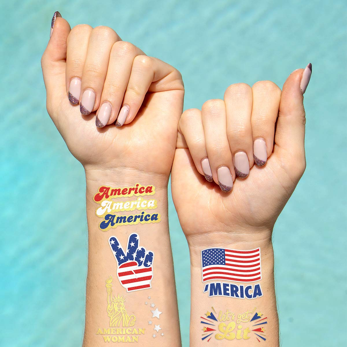 Xo, Fetti Fourth of July Party Supplies Temporary Tattoos - 34 Glitter Styles | American Flag, 4Th of July
