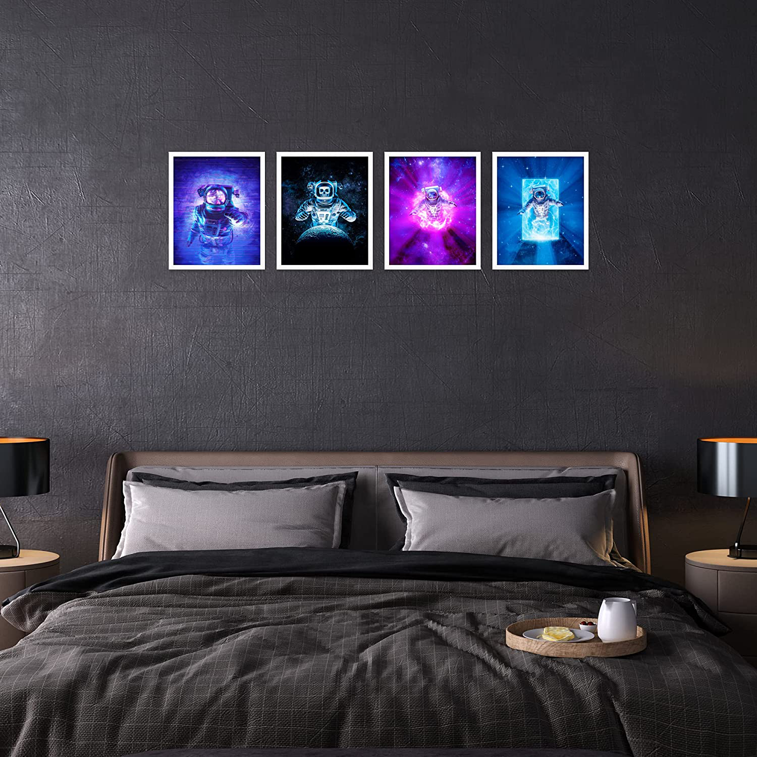 Space Wall Decor - Space Poster, Set of 4 Space Wall Art Prints - Space Posters for Walls - Astronaut Wall Art, UNFRAMED, (8x10") - Space Wall Decor Kids, Kids Space Wall Art, Galaxy Art - Bright