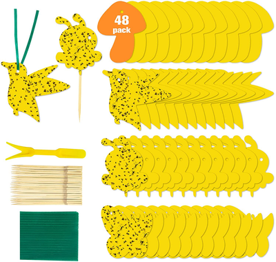 48 Pack Sticky Traps Gnat Killer Indoor Fruit Fly Trap, Fungus Gnat Traps for House Plants, Yellow Sticky Trap for Indoor Plants Insects