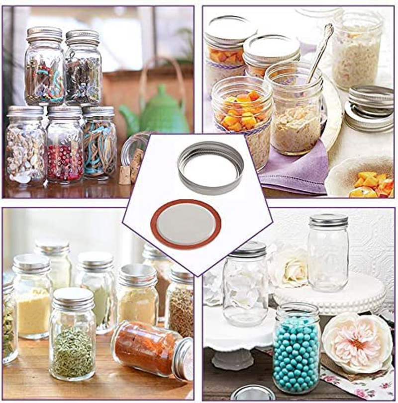 Canning Lids and Rings Regular Mouth - Mason Jar Lids Regular Mouth with Silicone Seals Rings for Ball or Kerr Jars, Rust-Proof Split-Type Leak Proof, Silver/24 Count (Lids&Rings)