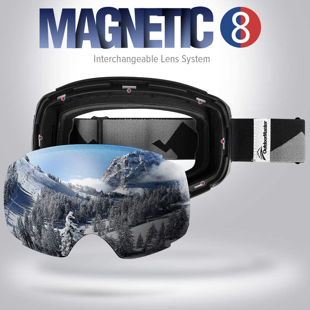 Outdoormaster Ski Goggles PRO - Frameless, Interchangeable Lens 100% UV400 Protection Snow Goggles for Men & Women