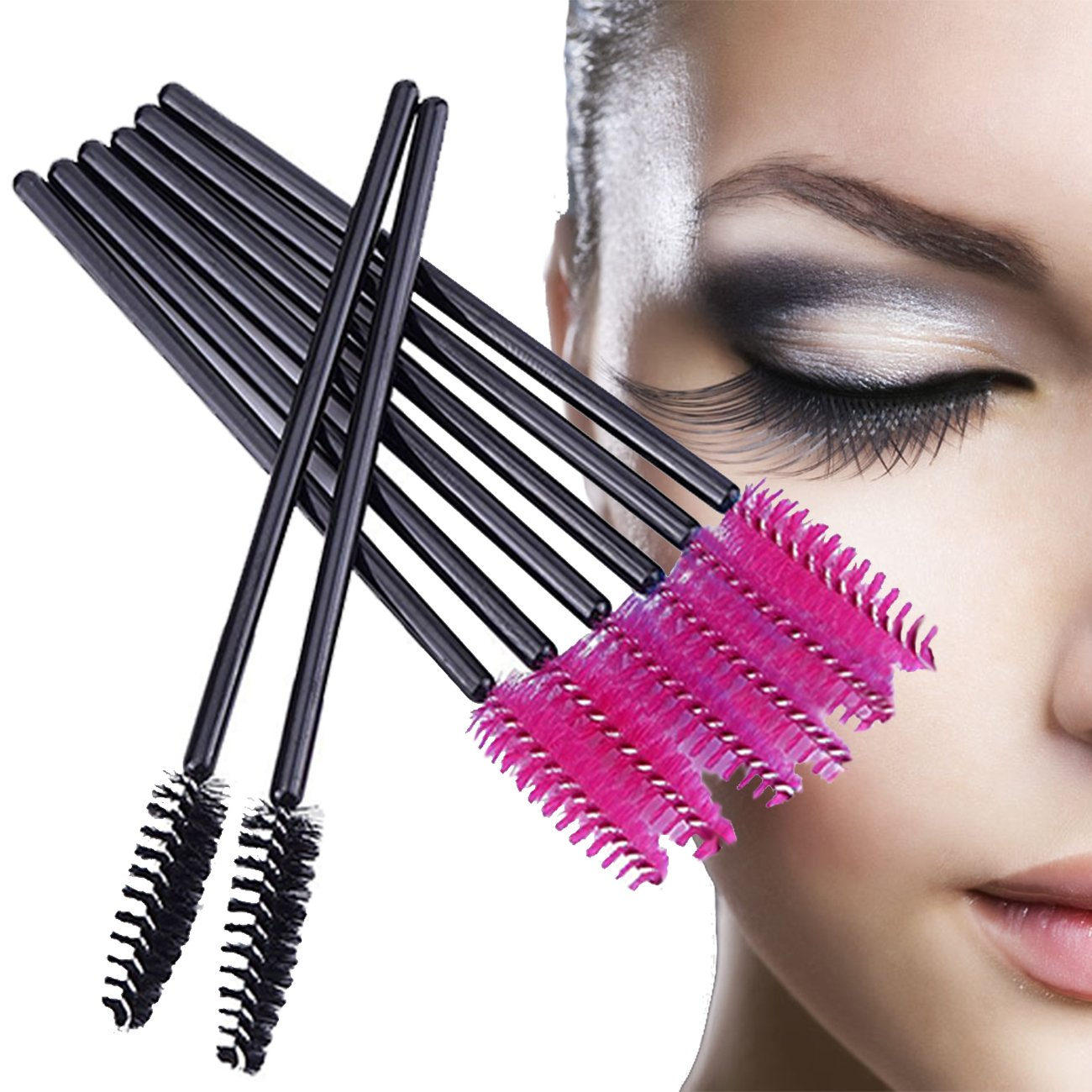 200 PCS Disposable Crystal Eyelash Mascara Brushes Wands (Black and Rose)