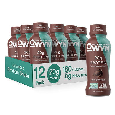 OWYN Plant Based Protein Shake, Dark Chocolate, with 20G Vegan Protein from Organic Pumpkin Seed, Flax, Pea Blend, Omega-3, Prebiotic Supplements and Superfoods Greens Blend for an All-In-One Nutritional Shake, Gluten and Soy-Free, Non-Gmo (12 Pack)