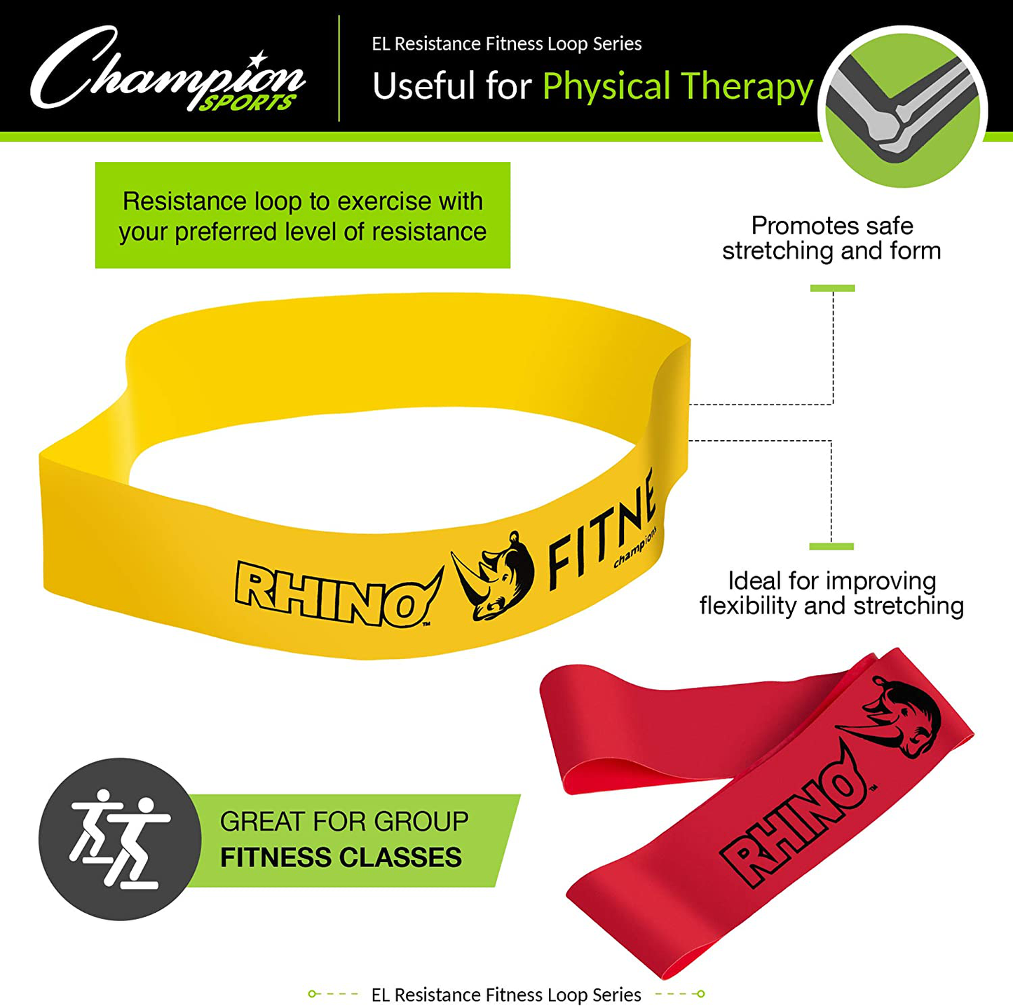 Champion Sports Stretch Loop Bands for Men and Women, Light to Heavy Resistance - Durable Fitness Band for Strength Training, Stretching, Rehabilitation