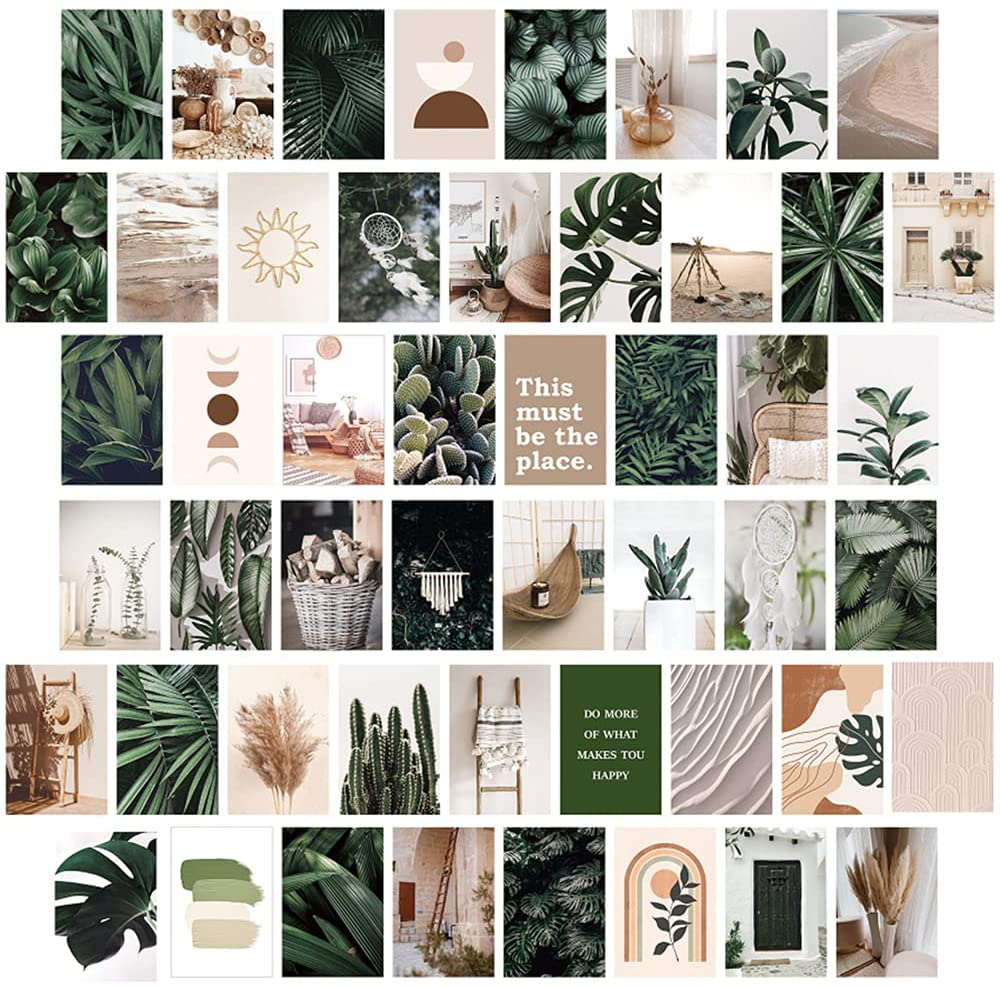 Wall Collage Kit Aesthetic Pictures, 50PCS Double-sided Plant Photo Collage Kit for Wall Aesthetic Green Botanical Wall Art Boho Small Posters for Room Aesthetic Wall Decor for Teen Girls Dorm Bedroom