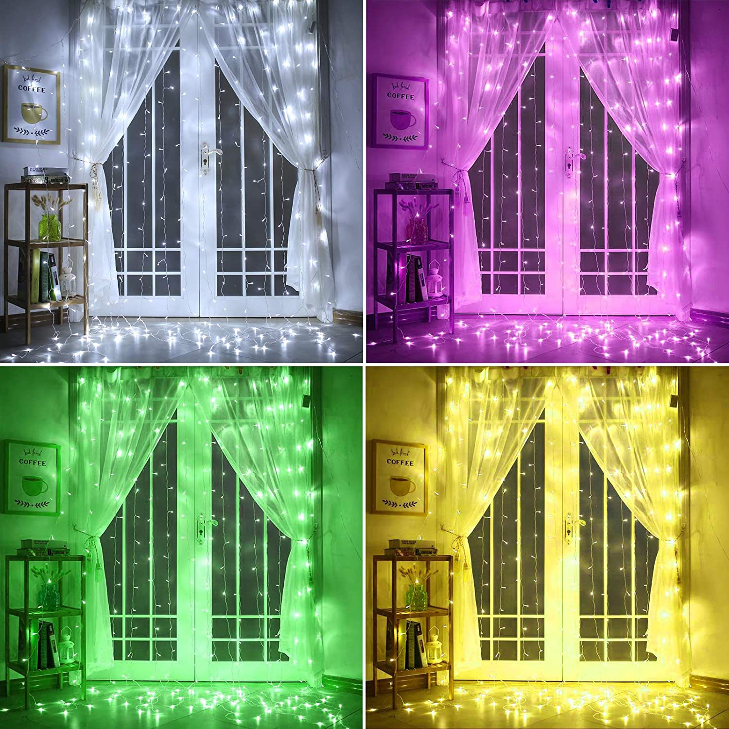 Twinkle Star 300 LED Window Curtain String Light Wedding Party Home Garden Bedroom Outdoor Indoor Wall Decorations, Warm White