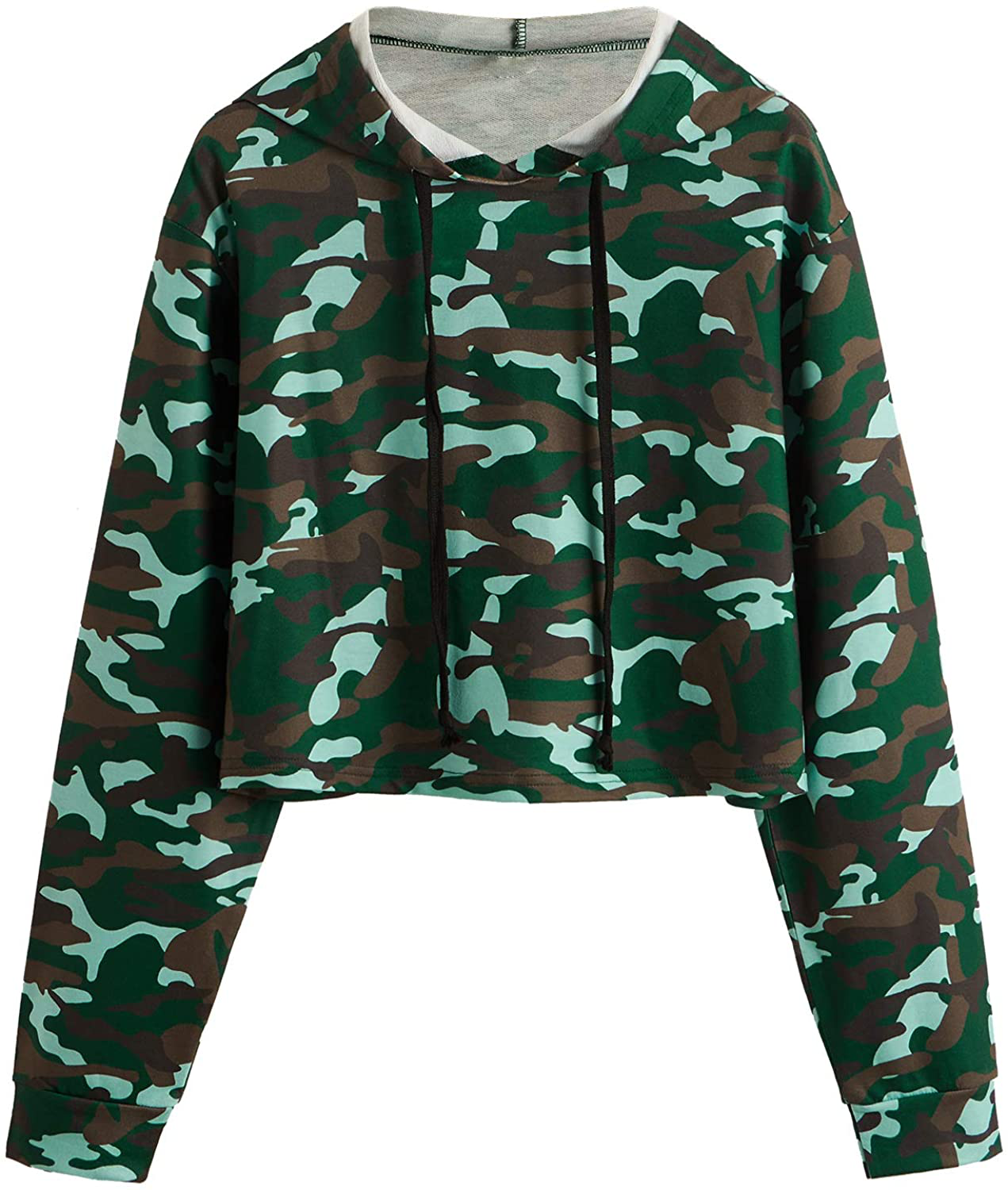 MakeMeChic Women's Camo Printed Long Sleeve Sweatshirt Crop Top Hoodies