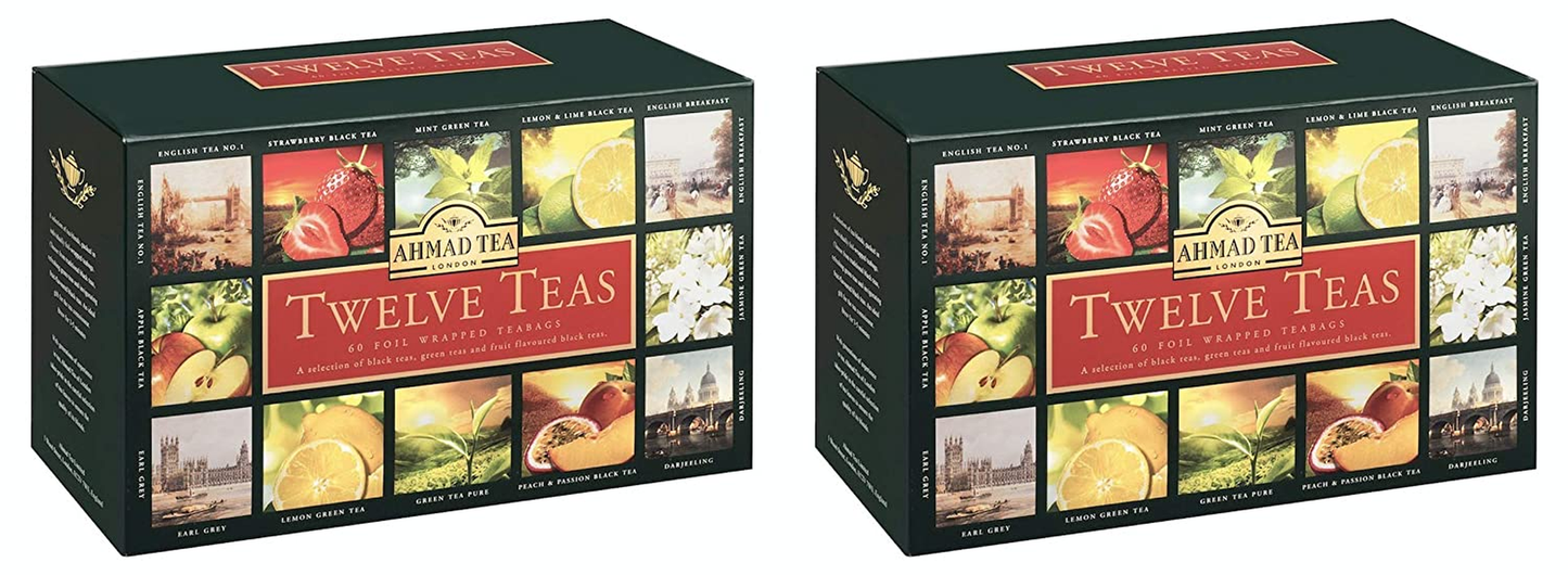 Ahmad Tea Variety Gift Box, 60 Foil Enveloped Teabags, Twelve Teas, 1 Count