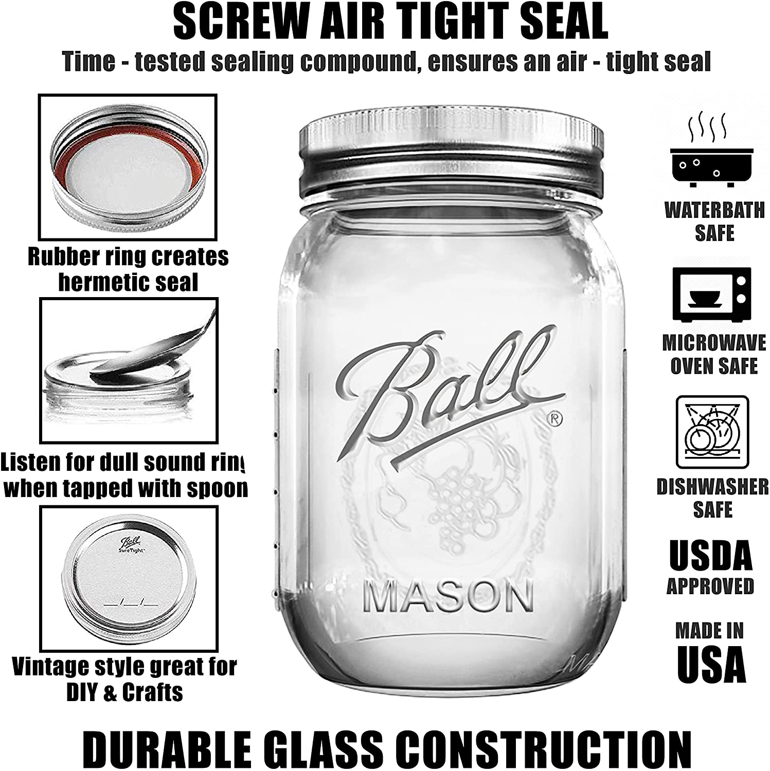 BHL JARS Regular Mouth Mason Jars 16 oz Bundle with Non Slip Jar Opener  brand Set of 6-16 Ounce Size Mason Jars with Regular Mouth - Canning Glass
