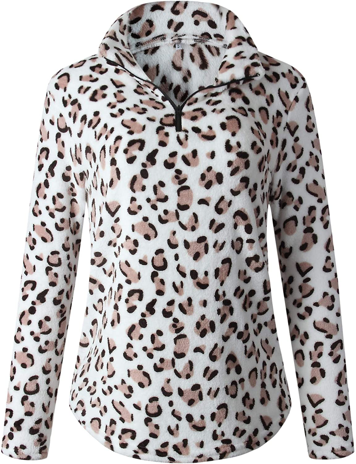 P&A Fashion Women's Long Sleeve Leopard Print Sweatshirt V Neck Quarter Zip Fleece Pullover Tops