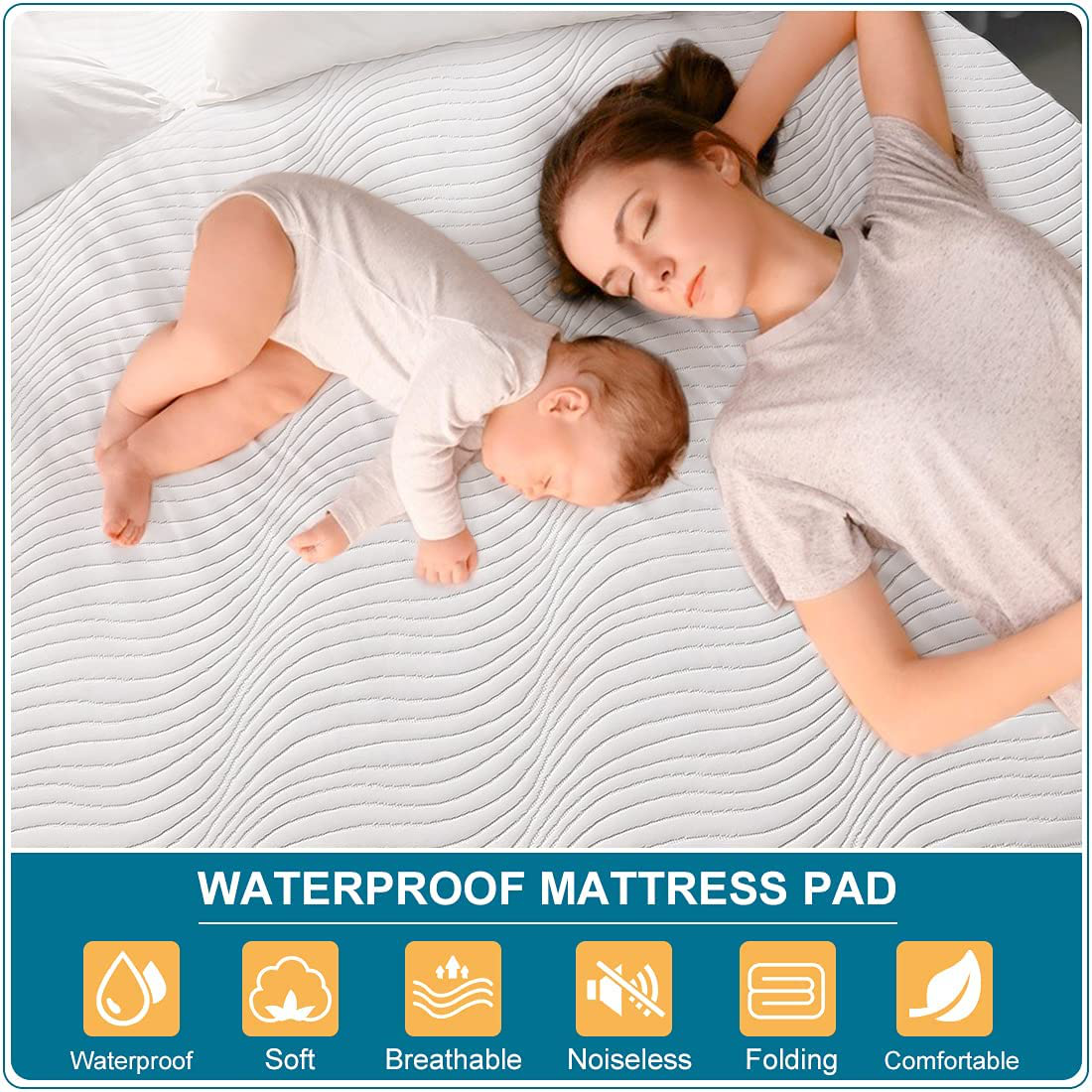 Newspin Queen Size Waterproof Mattress Pad, Quilted 3D Air Fiber Filling Breathable Mattress Protector, 6''-21'' Deep Pocket, Noiseless Bed Cover