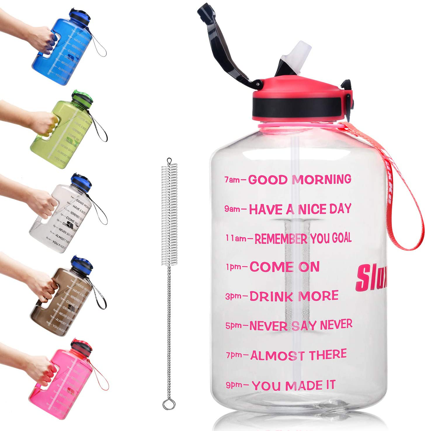 SLUXKE 1 Gallon Water Bottle with Straw and Motivational Time Marker, Large 128OZ Silicone Straw Water Bottle BPA Free Fitness Sports Water Jug to Ensure You Drink Enough Water Throughout the Day