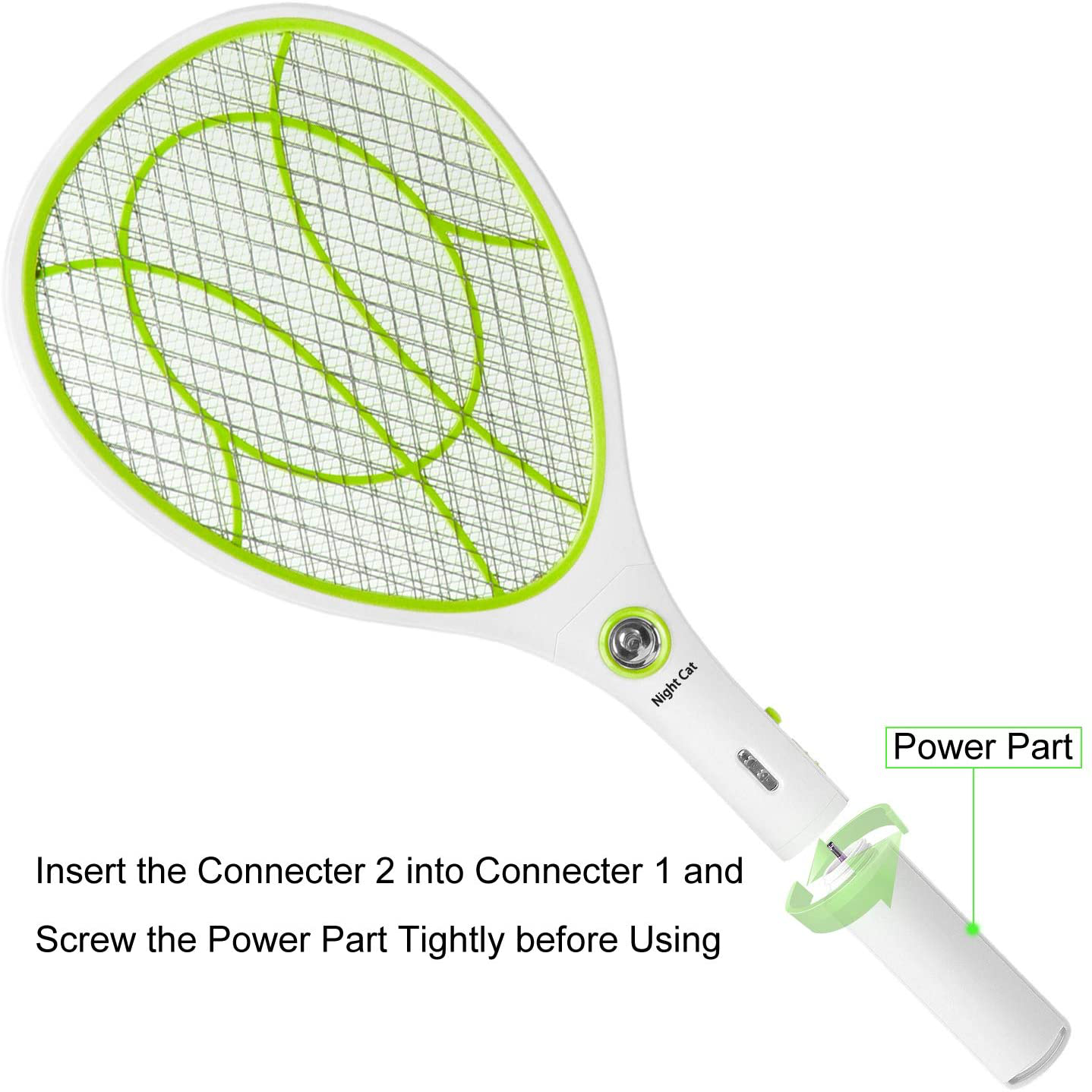Night Cat Bug Zapper Racket Electric Fly Swatter Racquet Electronic Mosquito Killer with USB Charging LED Lighting Double Layer Protection Detachable Handle