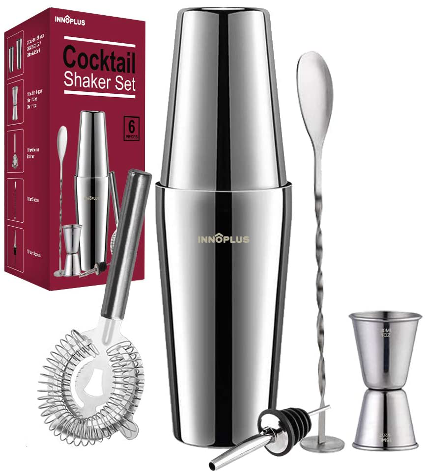 Cocktail Shaker, Martini Shaker, Drink Shaker, Cocktail Shaker Set 12 Piece, Boston Shaker Bar Set, Cocktail Strainer, Bar Tools, Bartender Kit Gifts, Stainless Steel Double Measuring Jigger, Spoon