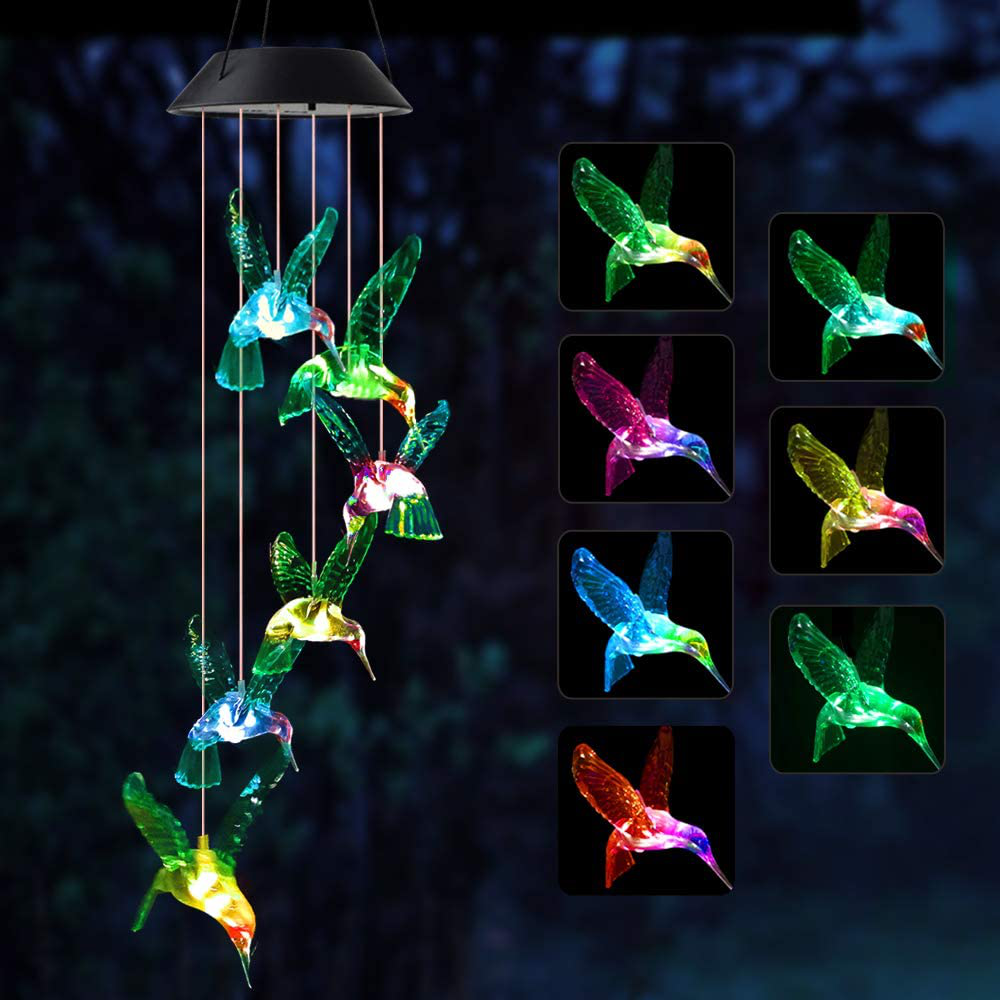 JOBOSI Wind Chimes, Hummingbird Wind Chimes Outdoor,Solar Wind Chimes, Gifts for Mom, Birthday Gifts for Women.