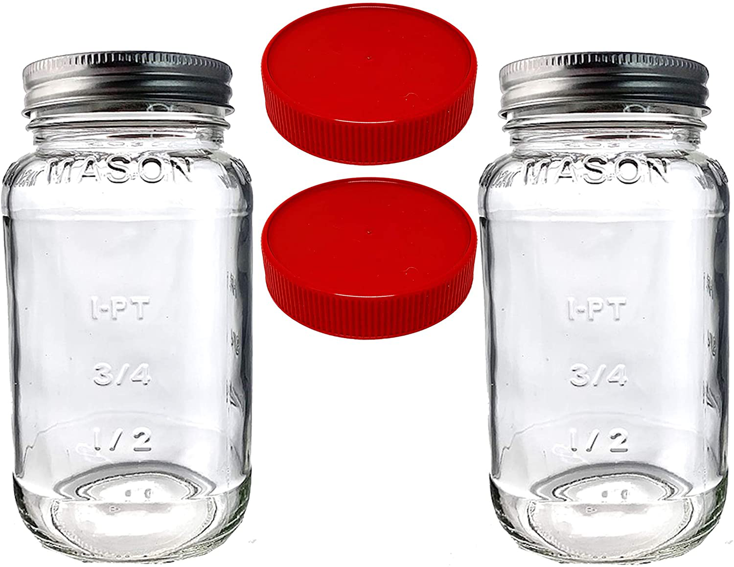 Mason Jars 24oz - Regular Mouth Mason Storage Jars with Lids (set of 2) Made in the USA - Mason Jars with Plastic Mason Jar Lids (24 ounce, white)