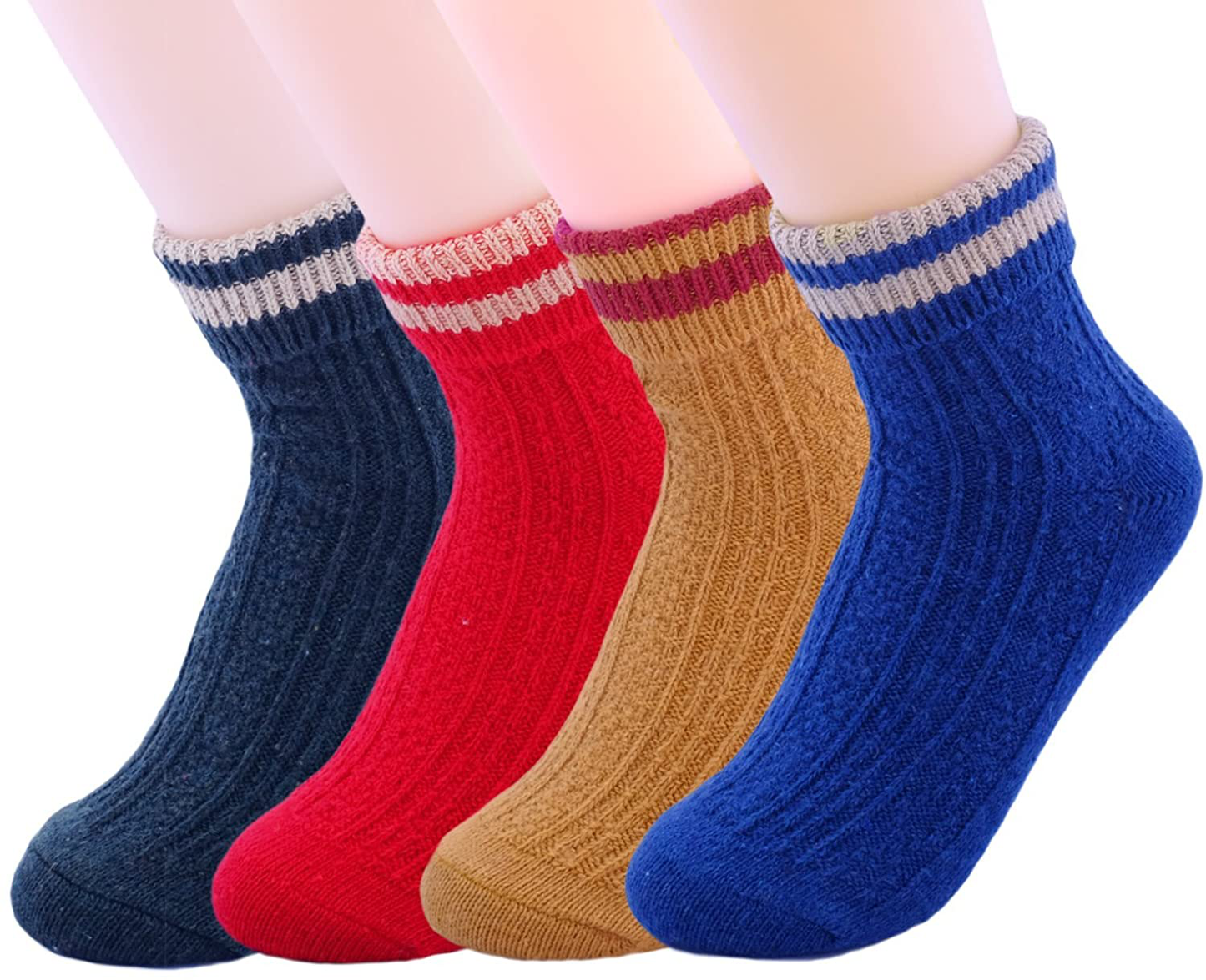 JOYCA & Co. 3-5 Pairs Womens Multicolor Fashion Warm Wool Cotton Thick Winter Crew Socks