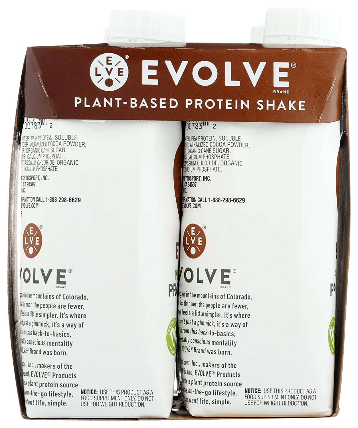 Evolve Plant Based Protein Shake, Double Chocolate, 20G Vegan Protein, Dairy Free, No Artificial Sweeteners, Non-Gmo, 10G Fiber, 11Oz, (4 Pack)