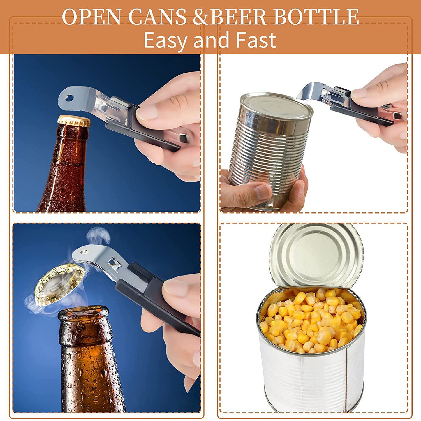 Hand Held Bottle Opener With Magnet,Magnetic Bottle Openers,Stainless Steel Flat Bottle Opener For Refrigerator,Portable Can Opener,Can Tapper,Unique Beer Bottle Opener for Kitchen,Home,Bar(4)