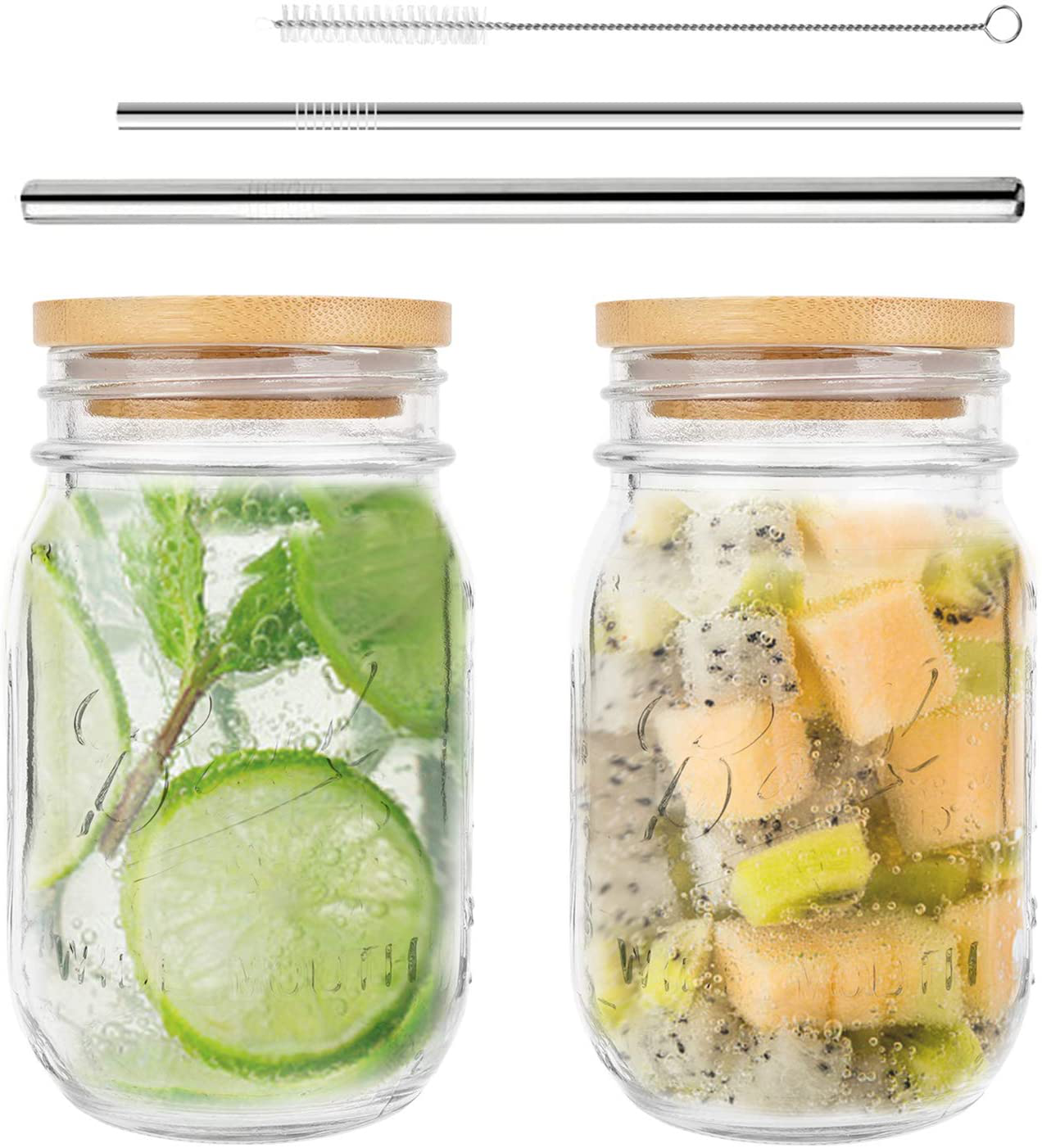 Mason Jar, Regular Mouth Mason Jars 16 Oz, Mason Jar Cups with Lids and Straws, Set of 2 Mason Jar Drinking Glasses