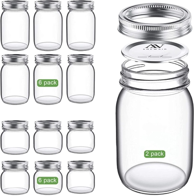 Mason Jars Variety Pack (Set of 14), Regular Mouth Jars with Lids and Bands(Split-Type),32oz 2 Pack, 16oz 6 Pack and 8oz 6 Pack