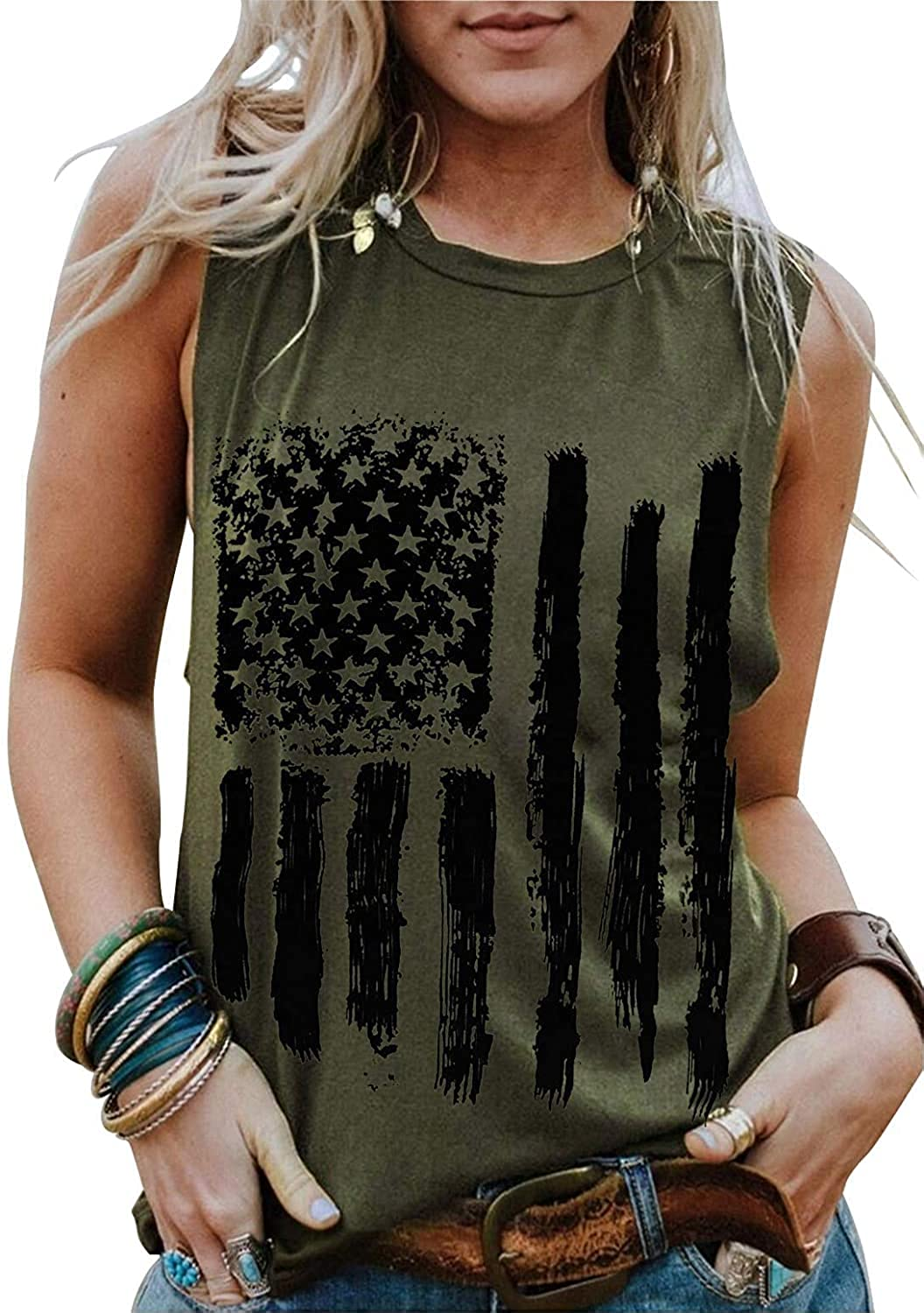 Women's American Flag Camo Sleeveless Tank Tops 4Th of July Racerback Bowknot Stripes Patriotic T Shirts