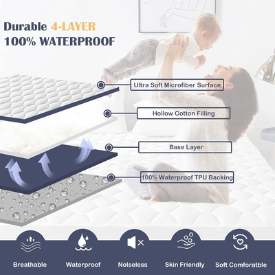 King Size Waterproof Mattress Pad,Breathable and Noiseless Quilted Mattress Protector,Stretches Up to 21" Deep Pocket Hollow Cotton Filling Mattress Cover