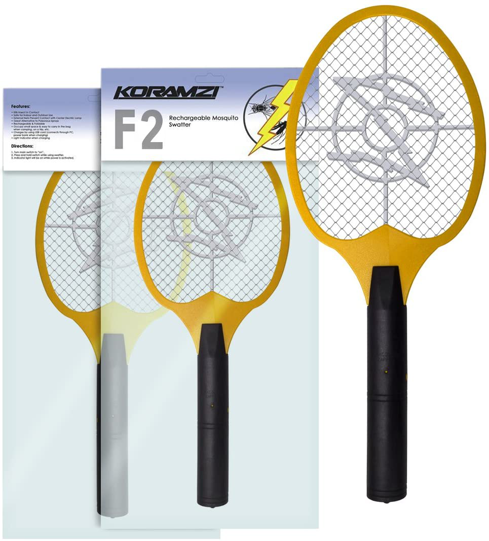 Koramzi Bug Zapper Racket Fly Swatter Mosquito Killer, Zap Mosquito Best for Indoor and Outdoor Pest Control F2 (Yellow)